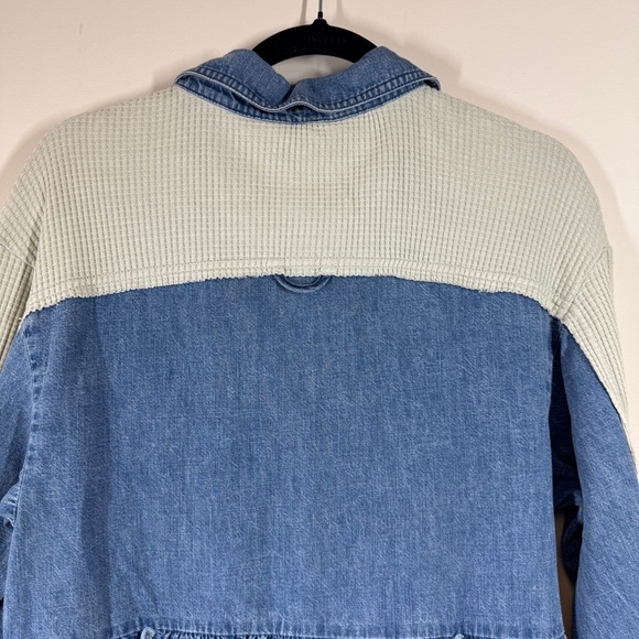Free People Jean Tunic Dress Blue Beige Button Front Mixed Fabric Size XS - Picture 12 of 16